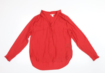 Front view of H&M women’s red mesh basic blouse, size UK 6