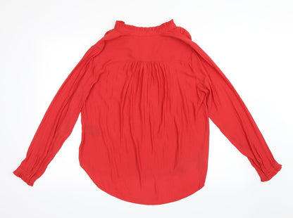 Back view of H&M women’s red mesh basic blouse, size UK 6