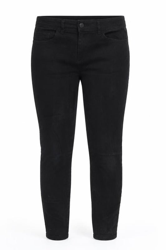 Front view of Next women’s black denim skinny jeans, size UK 10, 28-inch leg