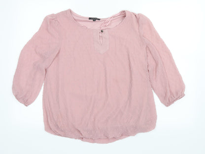 Front view of Soon women’s pink mesh basic blouse, size UK 8, - elastic sleeves and bottom