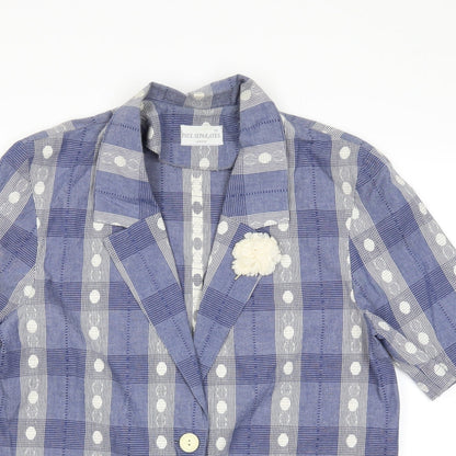 Close-up detail of Paul Seperates women’s blue check jacket blazer, size UK 12