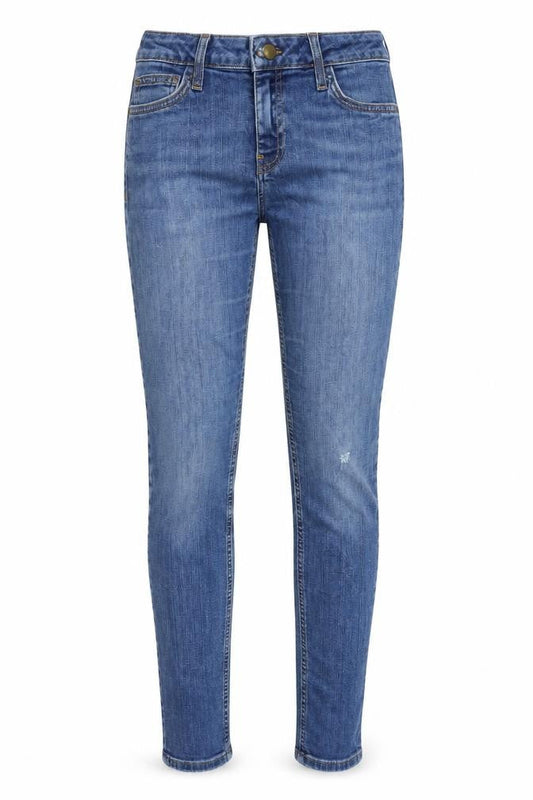 Front view of Denim & Co. women’s blue denim skinny jeans, size UK 8, 29-inch leg