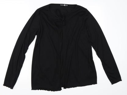 Additional front view of Boohoo women’s black cardigan jumper, size UK 12