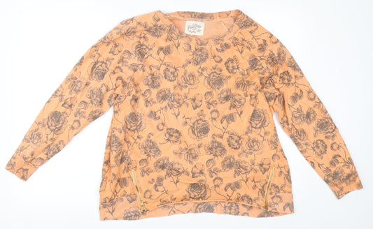 Postcard Womens Orange Floral  Pullover Sweatshirt Size M