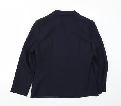 Back view of Preworn women’s blue jacket blazer, size UK 12