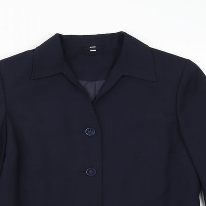 Close-up detail of Preworn women’s blue jacket blazer, size UK 12