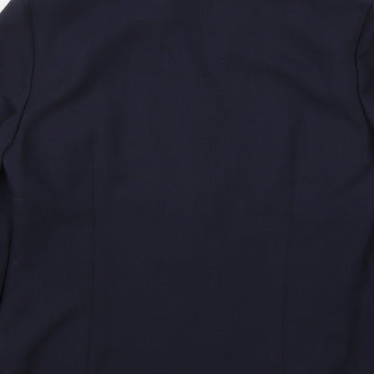 Brand and care label for Preworn women’s blue jacket blazer, size UK 12