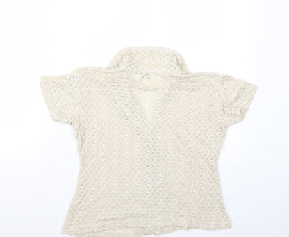 Back view of Nouveau Edition women’s beige basic button-up, size M