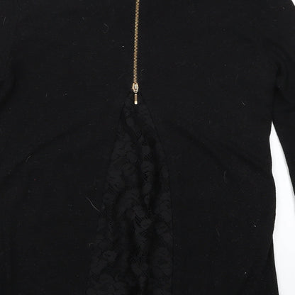 Brand and care label for Dorothy Perkins women’s black basic t-shirt, size UK 10