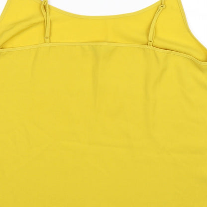 Brand and care label for Next women’s yellow basic tank, size UK 14