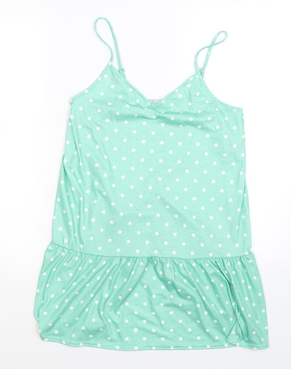 Additional front view of In the Style women’s green polka dot basic tank, size UK 8