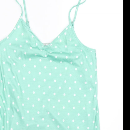 Close-up detail of In the Style women’s green polka dot basic tank, size UK 8