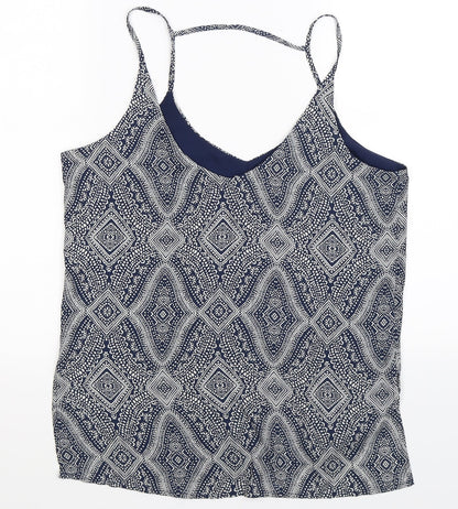 Additional front view of H&M women’s blue geometric basic tank, size UK 12