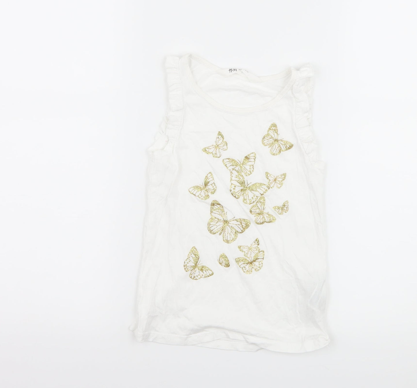 H&M Girls White   Basic T-Shirt Size 5-6 Years  - butteflies