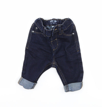 Front view of Next Baby Blue Denim Capri Jeans, size 3-6, Months