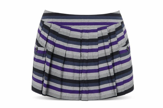 Front view of XX women’s grey striped pleated skirt, size UK 10
