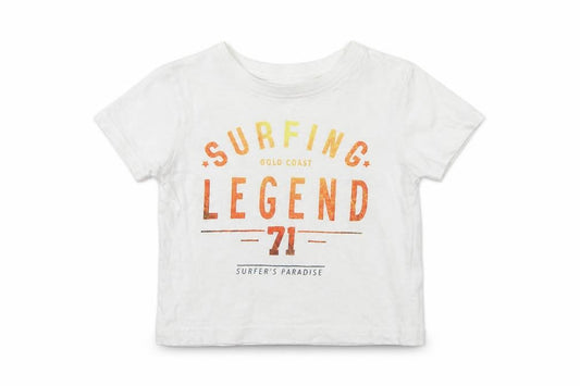Front view of Primark boys’ white basic t-shirt, size 18-24, months - slogan