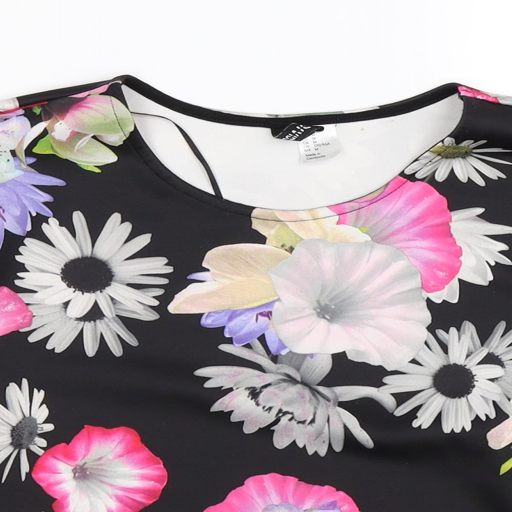 Divided Womens Black Floral  Basic T-Shirt Size M