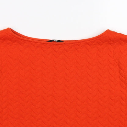 Close-up detail of H&M women’s orange striped jersey jumper, size M