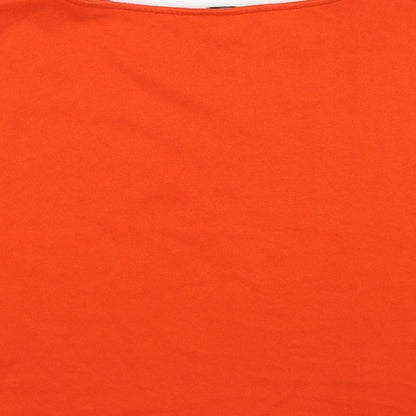Brand and care label for H&M women’s orange striped jersey jumper, size M