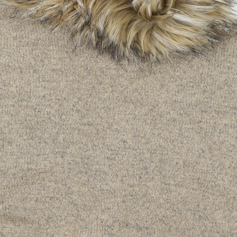 Young Dimension Girls Beige  Knit Henley Jumper Size 6-7 Years  - fur trim