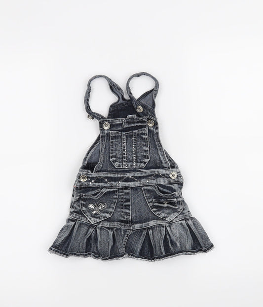 Preworn Girls Grey Houndstooth  Pinafore/Dungaree Dress  Size 12 Months