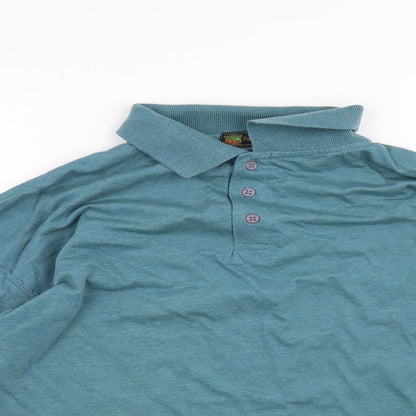 Close-up detail of Paolo Borghesi men’s blue button-up, size L