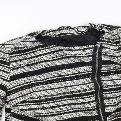 Close-up detail of M&Co women’s black striped jacket coat, size UK 14