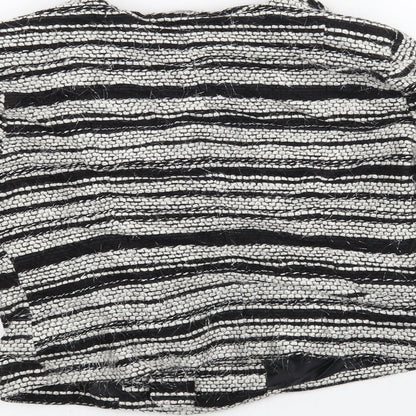 Brand and care label for M&Co women’s black striped jacket coat, size UK 14