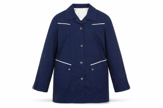 Front view of Preworn women’s blue jacket coat, size M