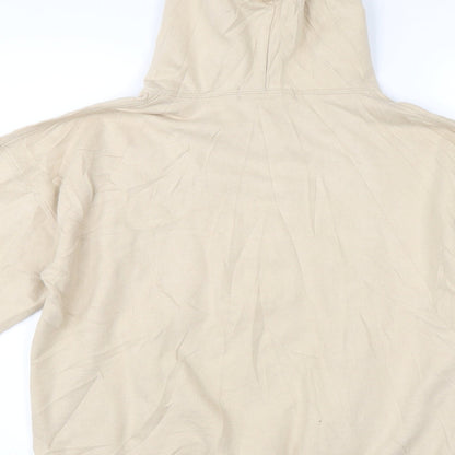 Brand and care label for I SAW IT FIRST women’s beige rayon pullover hoodie, size S