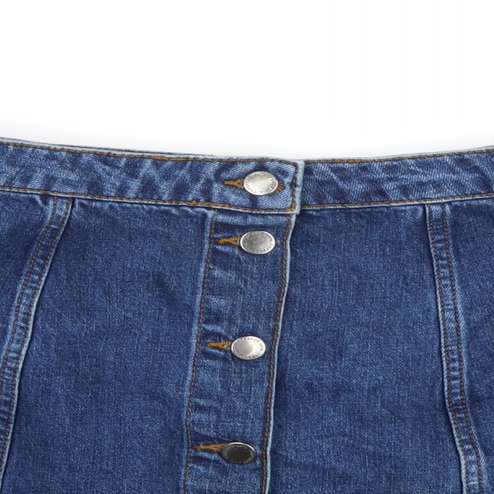 Topshop Womens Blue  Denim A-Line Skirt