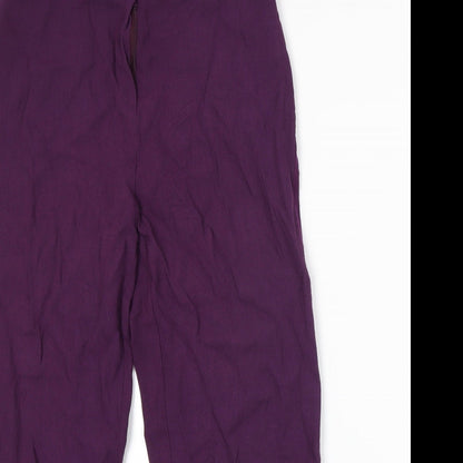 Close-up detail of Wallis women’s purple trousers, size UK 12, 24-inch leg
