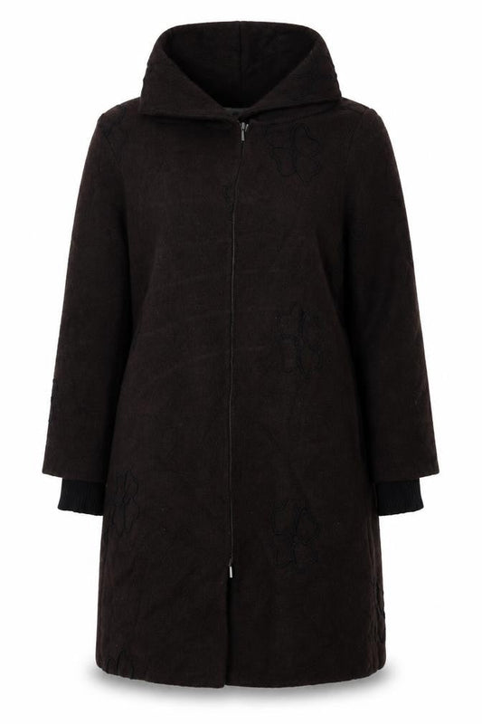 Front view of EVELIN BRANDT women’s brown overcoat coat, size UK 10