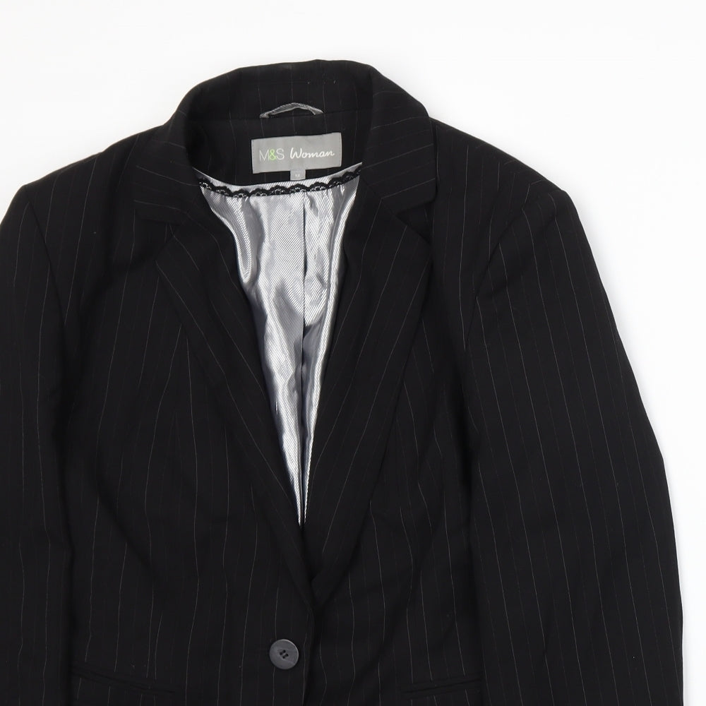 Marks and Spencer Womens Black Pinstripe  Jacket Suit Jacket Size 12