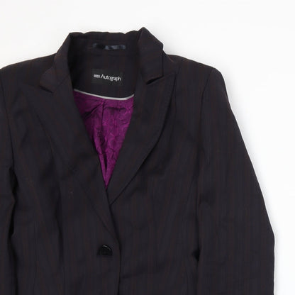Close-up detail of Autograph women’s purple jacket suit jacket, size UK 10