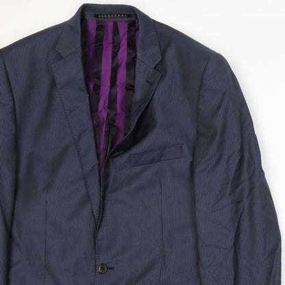 Close-up detail of Alexandre men’s blue jacket suit jacket, size L