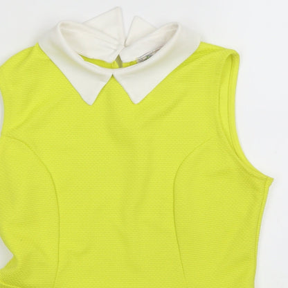 Close-up detail of Cameo Rose women’s yellow basic tank, size UK 12