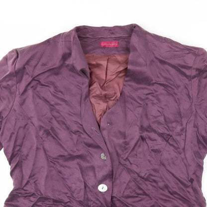 Close-up detail of Richards women’s purple jacket, size UK 14
