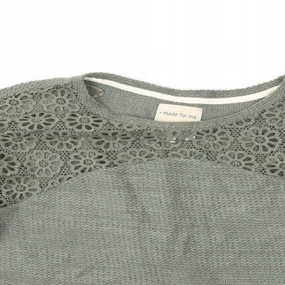 Close-up detail of Made for me women’s green knit jumper, size UK 16