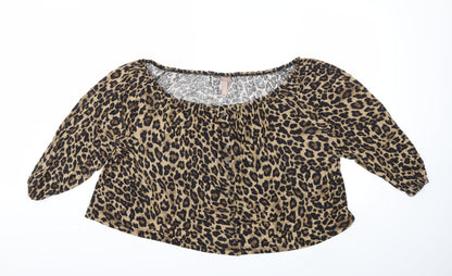 Additional front view of H&M women’s brown animal print basic blouse, size 2XL