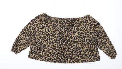 Back view of H&M women’s brown animal print basic blouse, size 2XL