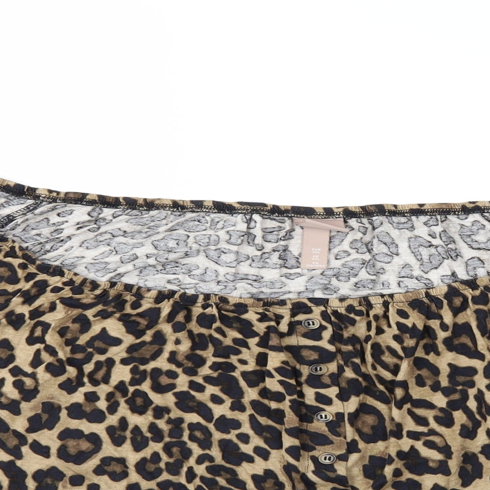 H&M Womens Brown Animal Print  Basic Blouse Size 2XL