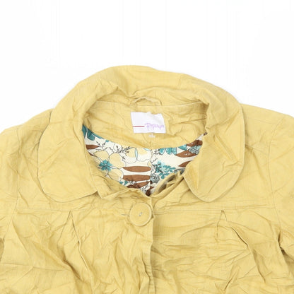 Close-up detail of Papaya women’s yellow jacket coat, size UK 10