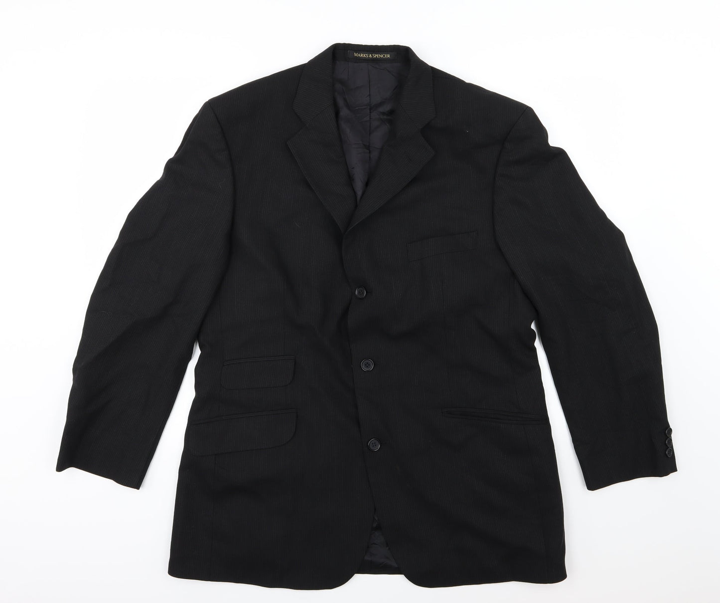 Marks and Spencer Mens Black Striped  Jacket Suit Jacket Size 40