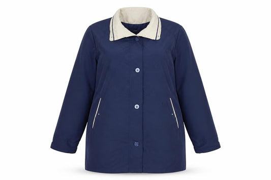Front view of Gabrielle Vicenza women’s blue overcoat coat, size UK 16