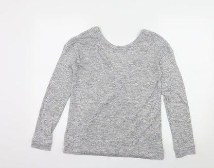 Additional front view of Miss Selfridge women’s grey jersey basic t-shirt, size UK 8, - open back