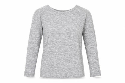 Front view of Miss Selfridge women’s grey jersey basic t-shirt, size UK 8, - open back