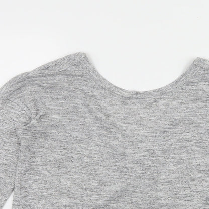 Close-up detail of Miss Selfridge women’s grey jersey basic t-shirt, size UK 8, - open back