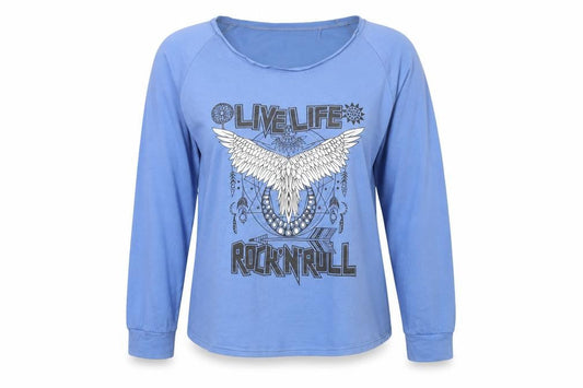 Preworn Womens Blue  Jersey Pullover Sweatshirt Size L  - Live Life